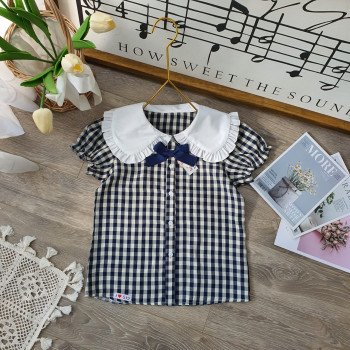 Áo sơ mi kẻ caro cổ điệu học sinh size 7-11